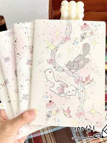 1pc Butterfly & Cat A5 Coil Notebook, Aesthetic Student Stationery, Thick Paper, Random Design - Multicolor - View 1