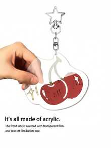 Un divertido dije para bolso acrílico Y2K con forma de cereza roja estilo dibujo animado, un elegante llavero/clip decorativo para mochila, un regalo perfecto para amigos o un accesorio para el automóvil. - A - Ver 3