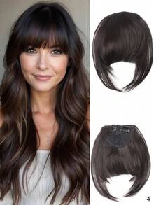 Synthetic Material Clip-On Bangs Hairpiece, Available In Black, Brown, Blonde, Suitable For Women - Multicolor - View 10