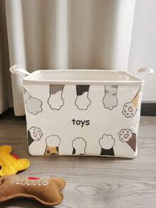 1pc Cartoon Cat Paw Minimalist Storage Basket, Foldable, Suitable For Storing Pet Clothes, Toys, Home, Kids Room, Bathroom Organizer - White - View 2
