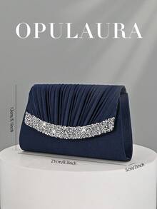 Borsa a clutch mini plissettata OpulAura per autunno/inverno. Scintillante e glamour, impreziosita da cristalli, elegante e alla moda, borsetta a busta, progettata per le donne, adatta per feste, matrimoni, eventi serali e raduni. Una scelta ideale per le donne che partecipano a feste, matrimoni, lauree e cene/banchetti formali, e un'ottima opzione regalo. - Blu Navy - Visualizzare 5