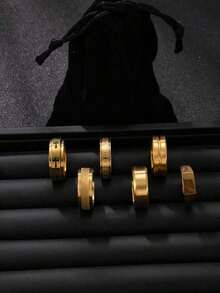 6pcs Stainless Steel Rhombus Decor Gold Color Men's Ring Set, Suitable For Daily Wear, Jewelry Gift MRZY - 多色的 - 查看 13