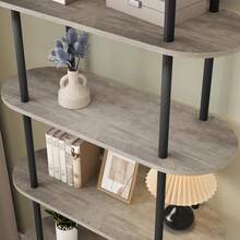 Estante de Libros Arqueado de 5 Niveles - Estructura Metálica con Pies Ajustables, Ideal para Sala, Dormitorio u Oficina - Color Negro + Gris Grafito - Gris - Ver 5