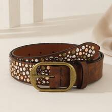 2pcs/1pc Women's Street Punk Style Rivet Decor Asymmetric Metal PU Belt, Suitable For Party, Travel, Fashion Summer, Autumn Campus, Valentine's Day - Multicolor - View 12