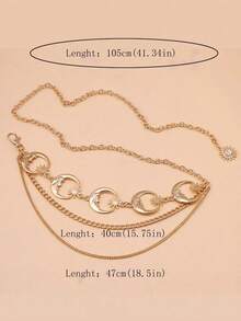 1pc Women's Metal Waist Chain, Versatile Moon Decor Waist Belt, Multi-Layer Metal Cinch Belt, Dress Up Accessory Waist Belt Summer, School Fall, Autumn, Halloween - Gold - 查看 3