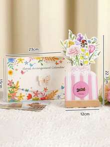1 Set 2026 Elegant Floral Calendar, Creative Insert Card Design Floral Decor Desktop Calendar, Fashionable And Aesthetic, Space-Saving, Surprise Gift For Friends