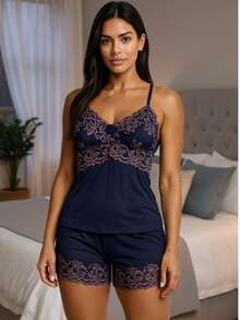 Romantic, Sensual, Comfortable Two-Tone Lace Baby Doll Gift BD159 - Xanh đậm - Xem 3