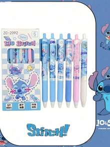 6pcs/Set Cartoon Lilo & Stitch Ballpoint Pens, Writing Tools, Stationery, Office Supplies, Holiday Gifts, Suitable For Gifting