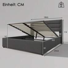 Storage Bed, Upholstered Bed, Hydraulic Double Bed 140x200cm, Wooden Slatted Base, Bed With Metal Slatted Base, Linen, Grey - Grey - View 11
