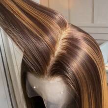 HJ WEAVE BEAUTY 13x6 Straight Human Hair Ombre 4/27 Highlight Wigs 13x6 Lace Frontal Wigs Human Hair Brazilian Natural Wigs For Women 200% Density Pre Plucked Hairline Heat Resistant - S4/27 - Xem 1