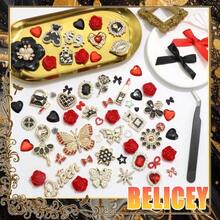 - Juego de abalorios, diseo de flores de lazo rojo y negro para fundas de telfono, diseo de mariposa dorada 3D, diseo de corazn elegante y oso de rosa, abalorios, accesorios de - inicial - Ver 5