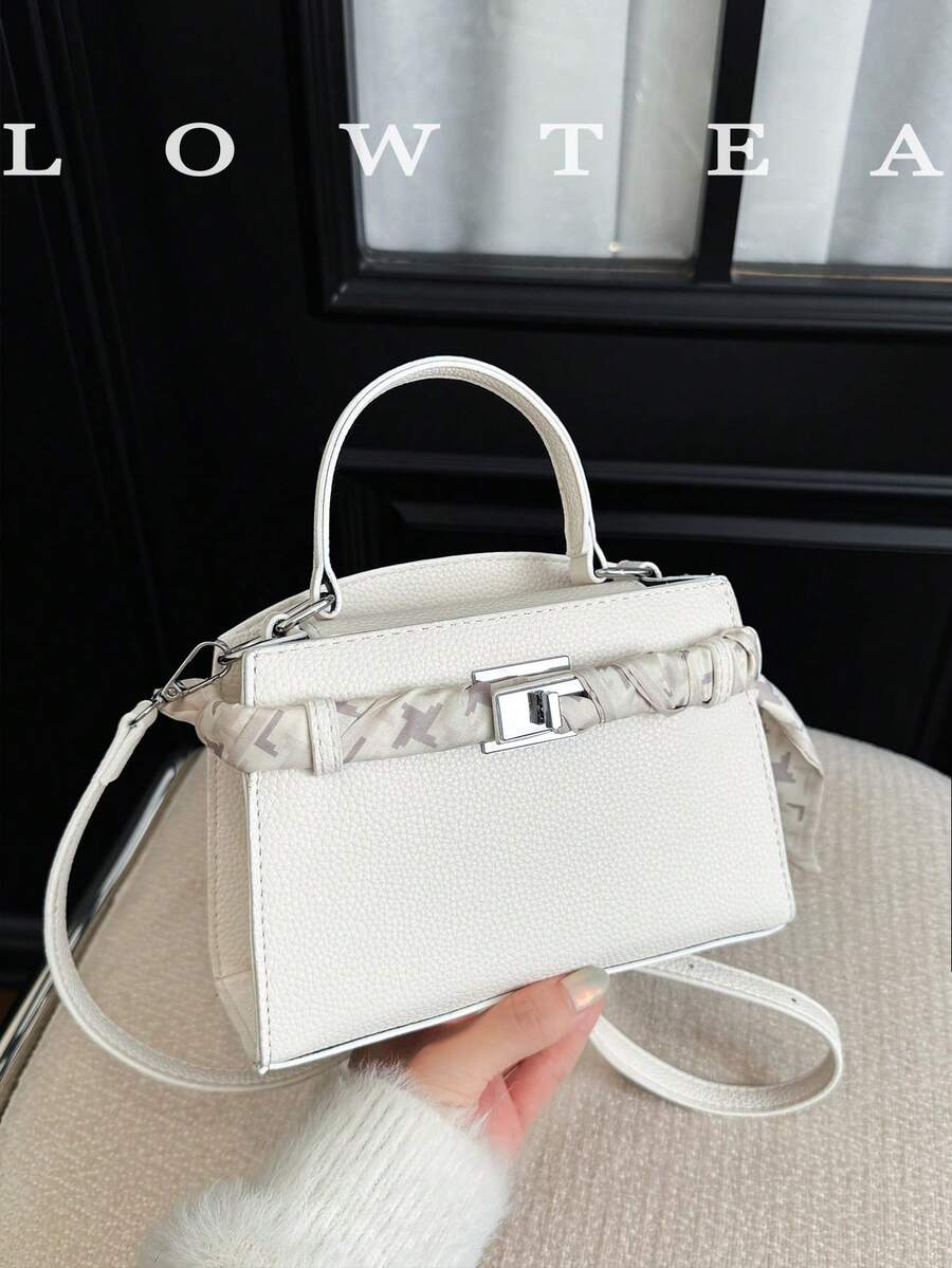 low tea 新款夏季荔枝纹女士手提包，时尚可调节肩带斜挎包，简约纯色高端金属装饰单肩通勤包