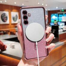 Hadaasi 1pc Pink Compatible With Samsung Galaxy A56 A36 A16 S25FE Phone Case, Compatible With Magnetic Attraction, Transparent Gradient Magnetic Shiny Luxury Electroplated Soft TPU Phone Case, Full Camera Lens Protection, Suitable For A Series And S Series, Compatible With Apple 17pro/17promax/Apple Air/17/16pro/16promax/16plus/16/16E - Pink - View 8