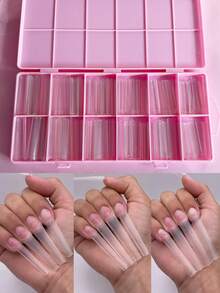 240pcs C-Curve Transparent Nail Tips, Suitable For Acrylic Nails, Professional 3XL Extra Long Square Nail Tips, Half-Cover Straight Cone-Shaped French Fake Nails, Suitable For Nail Salons And DIY Home Use Nail Supplies - Multicolor - View 1