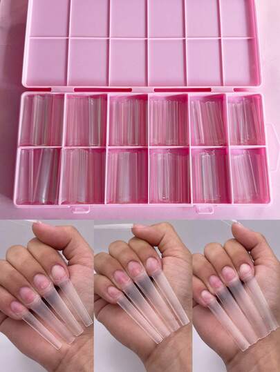240 piezas de puntas de uñas transparentes en forma de C, adecuadas para uñas acrílicas, puntas de uñas francesas falsas profesionales 3XL extra largas y cuadradas de forma cónica recta, adecuadas para salones de uñas y suministros de uñas de uso doméstico DIY
