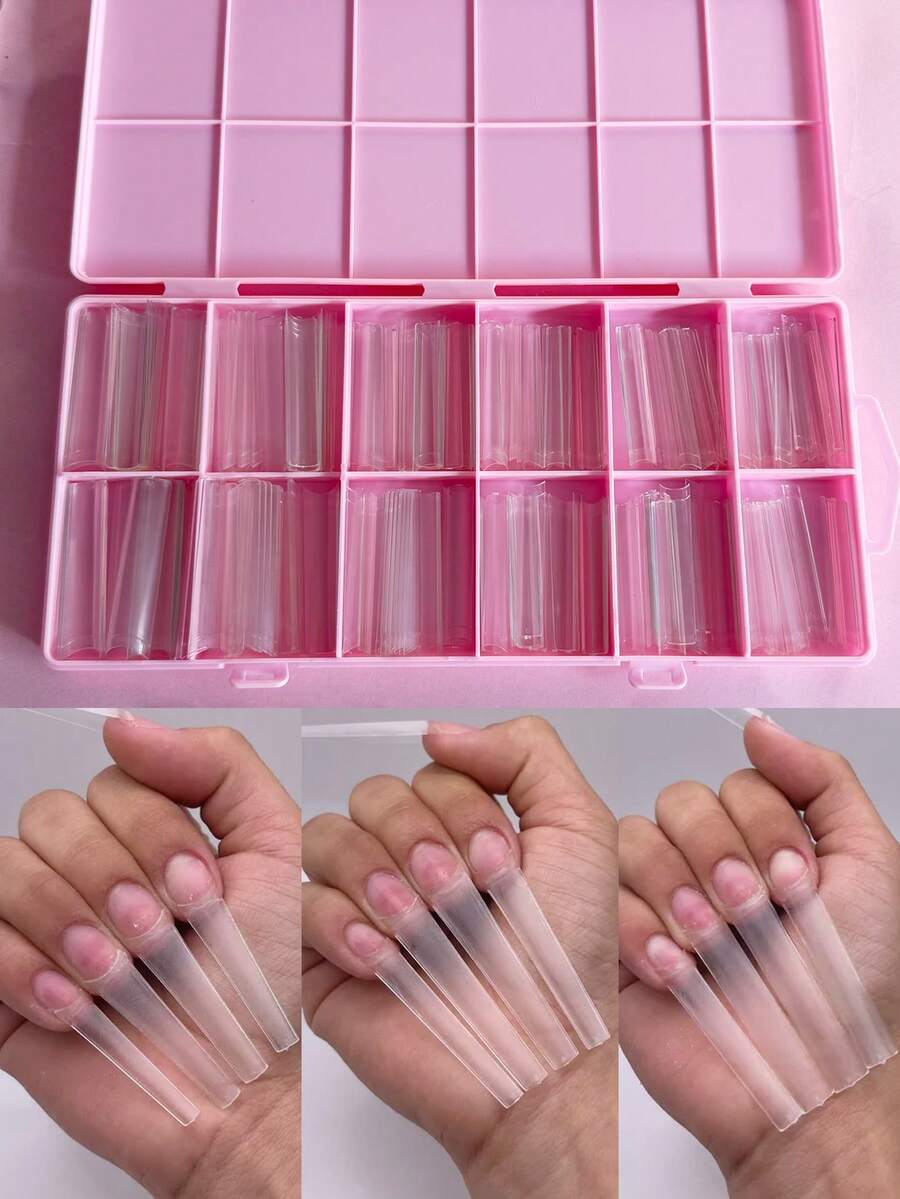 240pcs C-Curve Transparent Nail Tips, Suitable For Acrylic Nails, Professional 3XL Extra Long Square Nail Tips, Half-Cover Straight Cone-Shaped French Fake Nails, Suitable For Nail Salons And DIY Home Use Nail Supplies - Multicolor - View 1