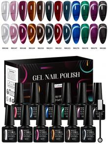 MEET ACROSS Maillard Cat Eye Gel Nail Polish Set, 7ml Moonlight Magnetic Cateye Gel Polish, Jelly Maillard Color Cateye Gel With Magnet Stick Included, Semi Permanent UV Gel Soak Off Nail Art Varnish Manicure Kit With Box Nail Art DIY Gift For Women Nails - 彩色 - 查看 12