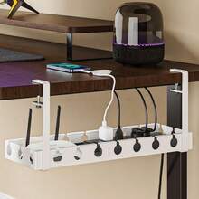 1个免钻孔金属网状桌下理线槽，带固定装置，3孔理线槽，配备桌面线缆管理器和桌下线缆整理器，可调节线缆架，适用于家庭办公室站立式桌面 - 彩色 - 查看 2