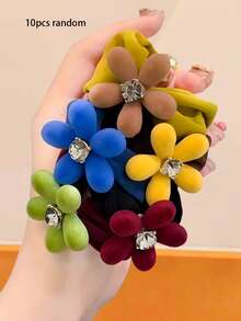 10 Stücke/Set Retro Samt Blumen Haargummis, blau/grün/gelb/braun/rot farblich abgestimmt, geeignet für Mädchen und Frauen, kleine und zarte Größe, mäßige Elastizität, beschädigt das Haar nicht. Ob Zöpfe oder Pferdeschwanz, kann leicht lebendige und dynamische Frisuren kreieren, hervorragende Wahl zum Stylen. Haargummis, Haargummibänder, Haarseile, Elastische Haargummis