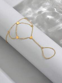 LIEBEIRIS 1条18K镀金极简网状心形不锈钢手链，适合女士日常佩戴和作为礼物 - 金黃色 - 查看 2