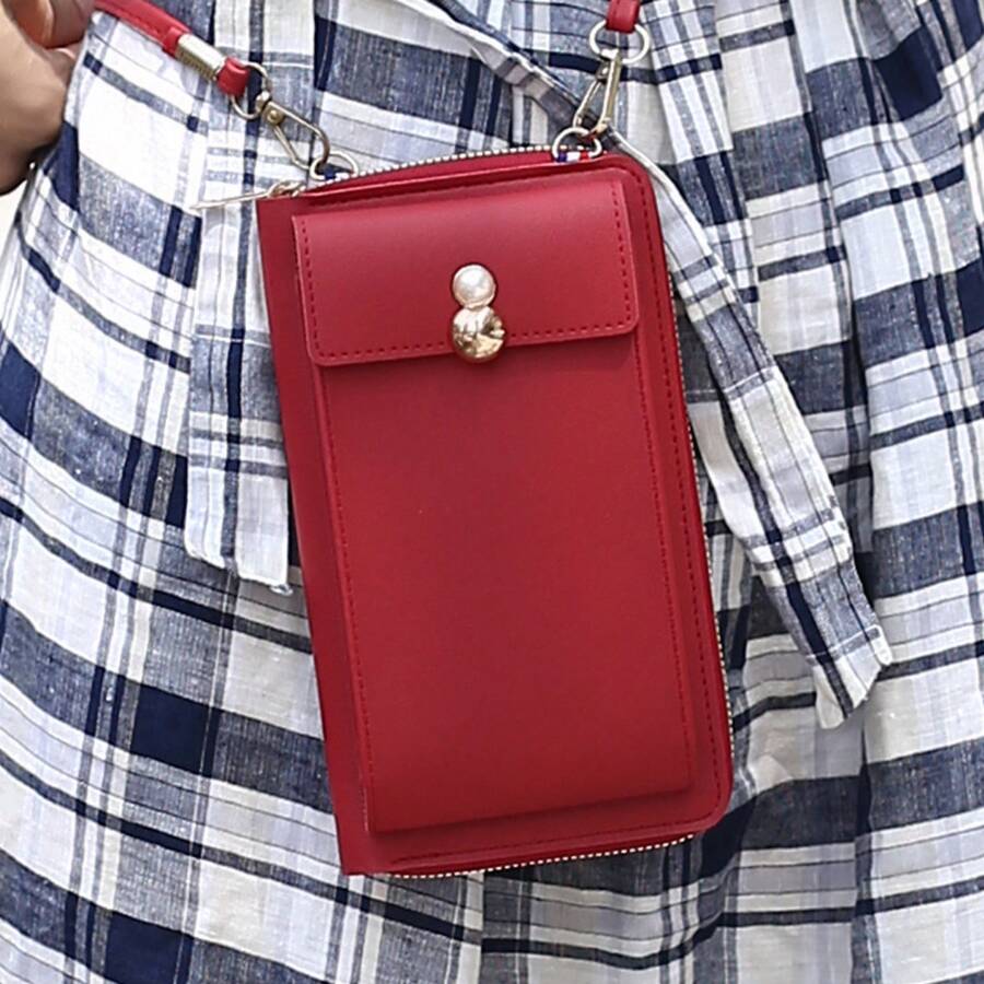 Bolso de Hombro para Teléfono de Gran Capacidad, Pequeño y Exquisito, Cartera Multifuncional, Bolso Cruzado para Mujeres - Marrón - Ver 1