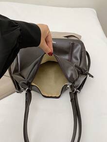 新款时尚大容量手提包，韩版休闲通勤单肩包 - 咖啡 - 查看 4