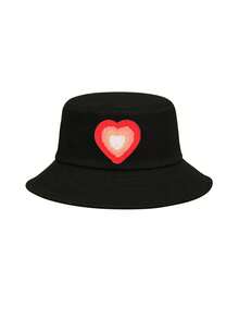 1 Stück Kinder Rosa/Schwarz Farbverlauf Herz Muster Fischerhut, süß & modisch, leichter Sonnenschutz, geeignet für Frühling/Sommer, praktisches Geschenk für Geburtstag, Feiertage, Jungen & Mädchen - Verschiedenfarbig - Übersicht 7