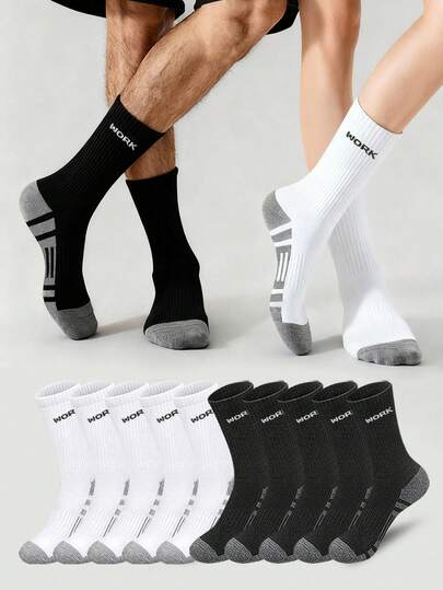 2/5/10/20 Pairs Men's Casual Mid-Calf Socks, Suitable For All Seasons, Running Socks, Sports & Fitness Socks, Outdoor Cycling Socks