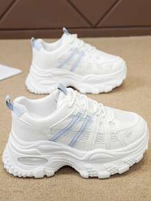 Girl's Thick Sole Chunky Sneakers, New Mesh Breathable Casual Athletic Shoes - Blue - View 14
