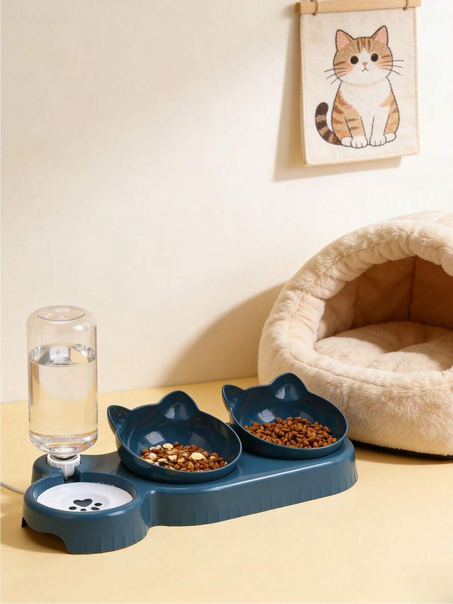 三合一宠物碗套装，带自动饮水器，包括倾斜式猫粮碗和水碗以及重力水瓶，让您的宠物保持水分充足并吃饱喝足！ - 500ml - 查看 1
