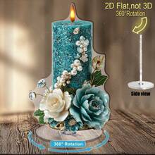 2D Rotating Acrylic Decorative Piece, Valentine's Day Gift, Featuring A Blue-Green Floral Design With Pearls, Perfect For Creating A Romantic Ambiance And Appreciative Anniversary Present