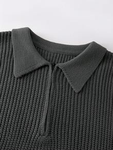 男士拉链针织衫，带领设计，适合日常商务休闲穿着，秋冬季百搭单品 - 深灰色 - 查看 5