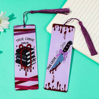 Akrylbokmärken med intressanta mörka temadesigner, kreativa läsmarkörbokmärken med blodfläckade bok- och knivmönster, roliga julklappar för bokälskare och mörka kulturella och kreativa entusiaster