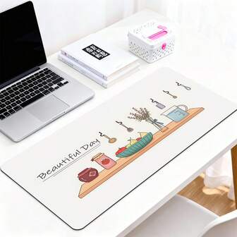 1pc Minimalist White Lifestyle Mouse Pad, Large Plain Desk Mat With Kitchenware And Fruit For Home Kitchen Dining Table, Stitched Edges, Rubber Base, Non-Slip Smooth Surface Simple Keyboard Pad, Multi-Purpose Table Protector Mat, Aesthetic Work Setup