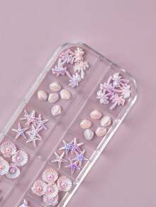 60 miếng dán móng tay 3D họa tiết bãi biển mùa hè - Cây dừa, vỏ sò, sao biển, vỏ ngọc trai, đuôi cá, ốc xà cừ, tiệc bãi biển, miếng dán móng tay màu tím cực quang, dụng cụ làm móng, không gây dị ứng, hộp đựng tiện lợi. - Màu Hồng baby - Xem 4