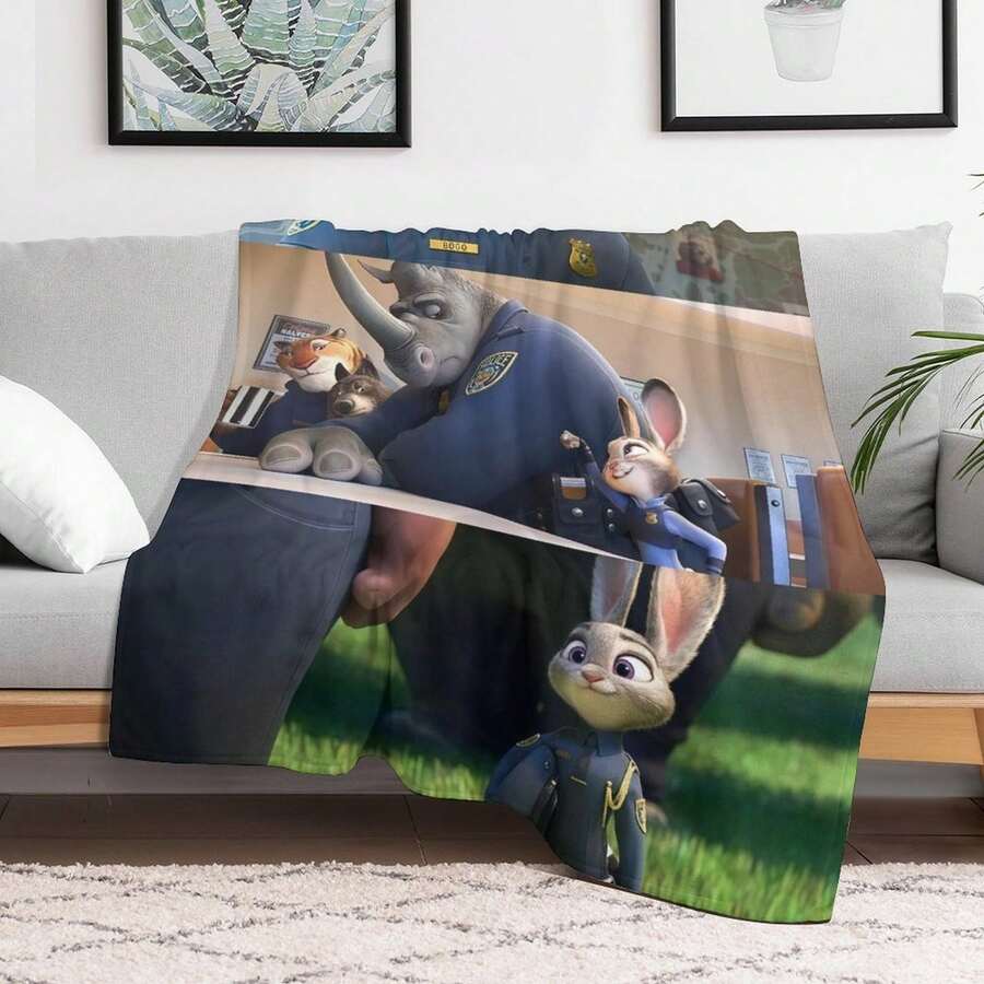 1 Piece &Lt; Zootopia &Gt;  Station Flannel Blanket - Jessy Hopps And Nick Wilde, Ultra Soft Heavyweight 280GSM All-Season Blanket/Sofa Cushion, Bed, Camping, Office Machine Washable Disney Fan Gift, Durable Decorative Blanket, Movie Enthusiast Must-Have, Home Decoration Accessories - 風格 - 查看 1