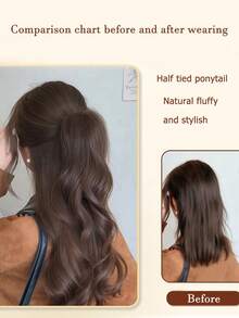 Ponytail Extension Hair Claw Clip In Hair Extensions Black 16 Inch Layered Ponytail With Half Tied Hair Long Curly Hair Heat Resistant Fiber Synthetic Ponytail Hairpiece For Women Daily Used - Multicolor - View 3