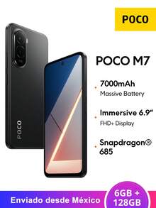 Xiaomi POCO M7 Smartphone NFC 6GB + 128GB  , Pantalla inmersiva FHD+ de 6,9" Frecuencia de actualización de 144 Hz Batería masiva de 7000 mAh (típica) Carga rápida de 33 W y carga inversa de 18 W Cámara dual de 50 MP Al Desbloqueo facial con IA Snapdragon 685 Resistencia al agua y al polvo IP64, *EU Charger,100% Original - Negro - Ver 1