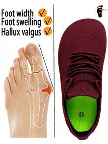 Women's Casual Sports Shoes, Wide Toe Shoes, Fitness Shoes, Wide And Large Feet Wide Size, Fitness Shoes, Sock Shoes, Walking Shoes, Outdoor Sports, Walking Shoes, Skate Shoes, Mountaineering Shoes, Running Shoes, Suitable For Office Gym Camping, Comfortable And Breathable, Soft - Red - View 5