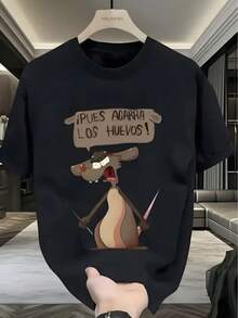 Camiseta de manga corta con cuello redondo para hombres con estampado de ratón de dibujo animado, tela suave y cómoda, deportiva casual, 100% algodón, regalos de regreso a clases para el Día de la Independencia y Carnaval, perfecta para Pascua, Halloween, Acción de Gracias y más, regalo de moda para la temporada de regreso a clases para amigos - Negro - Ver 6