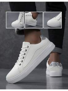 男士运动鞋、男士休闲鞋、时尚个性街头学生帅气鞋、系带男鞋、男士板鞋 - 白色 - 查看 7