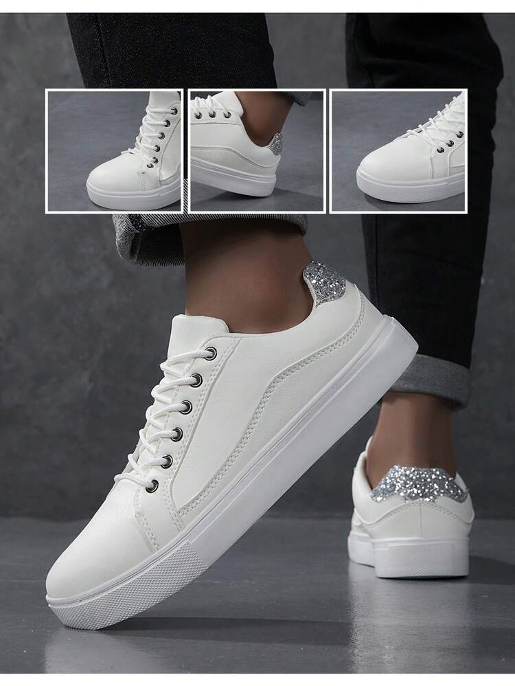 男士运动鞋、男士休闲鞋、时尚个性街头学生帅气鞋、系带男鞋、男士板鞋 - 白色 - 查看 6