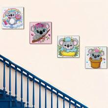 1pc Framed Teddy Bear Diamond Painting Craft, Sewing Animal Diamond Art, Children's New Year Excellent Drawing Reward Focus Practice Craft, New Year, Christmas, Birthday, Party Gift, Handmade Diamond Sloth Painting (With Frame), Student Back To School Diamond Painting - Watermelon Pink - View 5