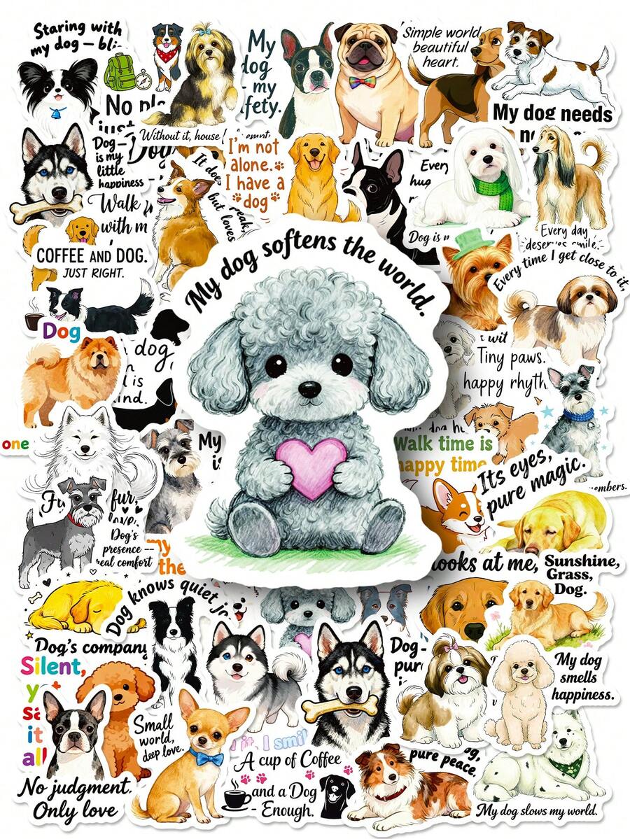 50Pcs Dog Stickers, Humorous Stickers Fun Stickers Reading Stickers Sarcastic Stickers Motivational Stickers Vinyl Waterproof For Laptop Phone Car Skateboard Water Bottles Scrapbooking Computer Journaling,School Supplies,Back To School - Multicolor - View 1