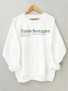 Graphic TeePlus Size - Plus Size Villain Theme Slogan Clothing |   Women'S Crewneck Sweatshirt With "Slade Ravinger Will Be The Villan For You, Not To You." Text Design, Pattern Print |   Casual Style, Oversized Fit, Long Sleeve, Slight Stretch Fabricgifts For Mom-Free Shipping - trắng - Xem 4