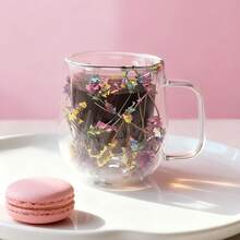 1/2/4pcs Double-Layer Glass Coffee Mugs With Handles, Floral Infuser Glass Cups, Reusable, Insulated, For Coffee, Milk Tea, Cold/Hot Drinks, Cappuccino, Tea Bags. Unique Birthday, Christmas Gifts.