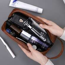 Men Travel Toiletries Storage Bag,Retro Stitching Pu Leather Toiletry Bag,Men's Portable Toiletry Bag,Men's Clutch Bag,Men's Handbag,Men's Wrist Bag - Multicolor - View 8