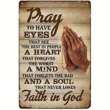 1pc, Metal Tin Sign God's Prayer Faith In God Metal Signs Poster Wall Decor Design For Cafes Bar Pub Beer Club Wall Home Decor 8x12inch. - Multicolor - View 1
