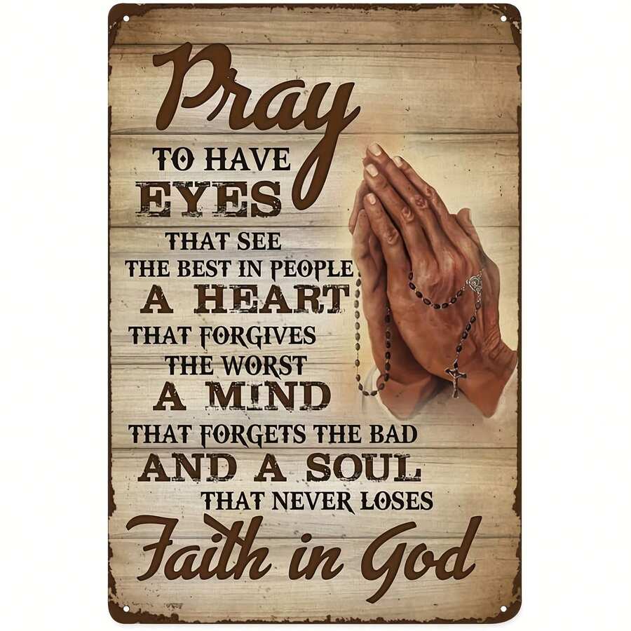1pc, Metal Tin Sign God's Prayer Faith In God Metal Signs Poster Wall Decor Design For Cafes Bar Pub Beer Club Wall Home Decor 8x12inch. - Multicolor - View 1