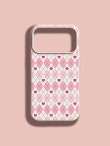 1个格子爱心图案大孔粉色液体防震手机壳，硅胶材质，可作为节日礼物赠送，兼容 Xs/Xs Max/Xr/11/12/13/14/15/16 Pro/Pro Max/14/15/16 Plus/17，男女通用 - 彩色 - 查看 2